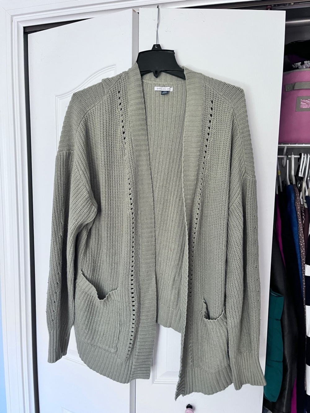 American Eagle Outfitters Sage Green Open Cardigan
